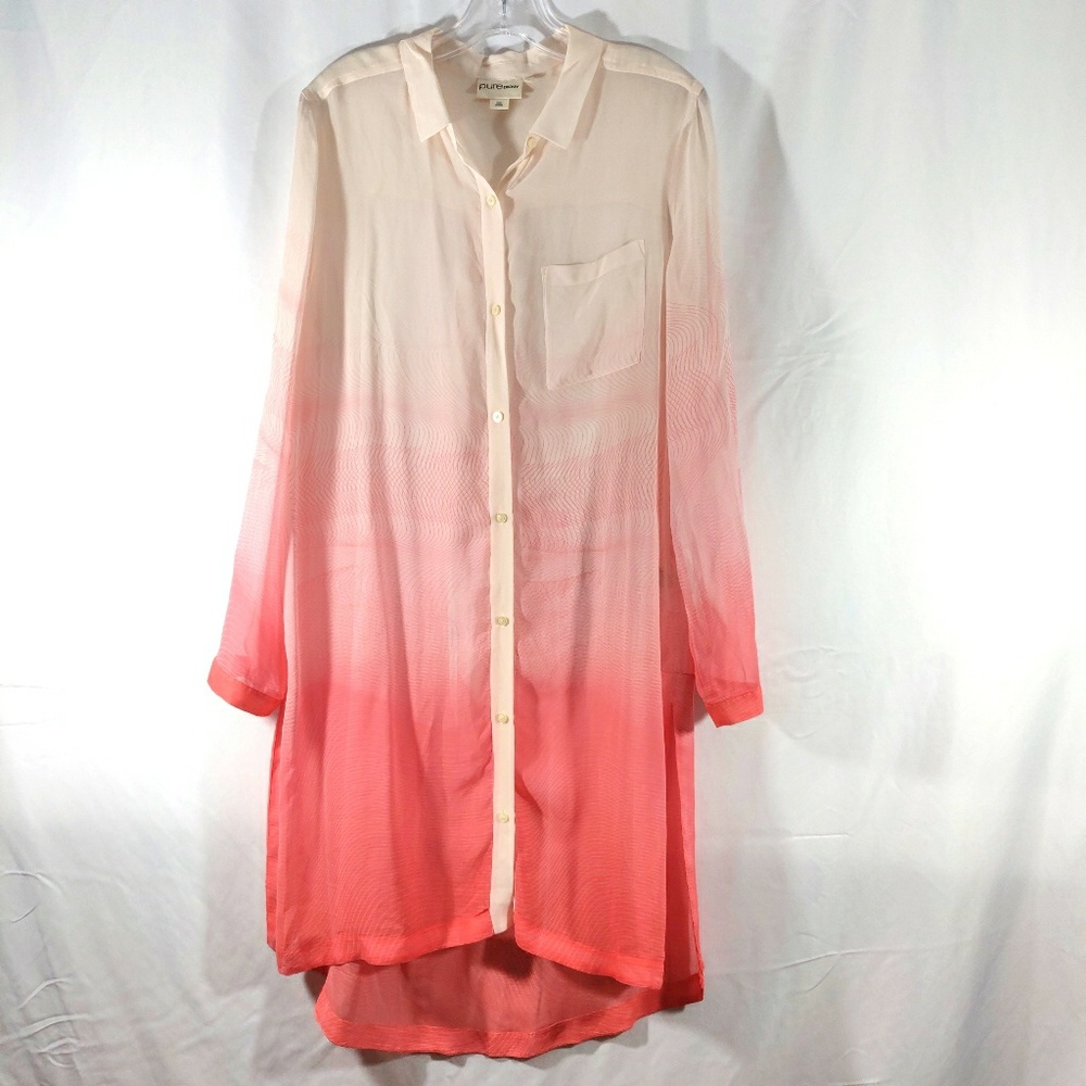 Pure DKNY Sheer 100% Silk Tunic Ombre Pink L